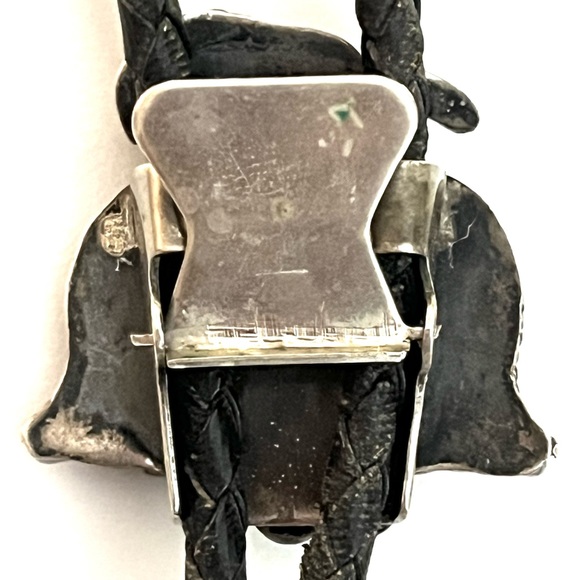 Zuni, Vintage Old Pawn 1950s Turquoise Coral MoP Jet Thunderbird Bolo Tie - Picture 6 of 7